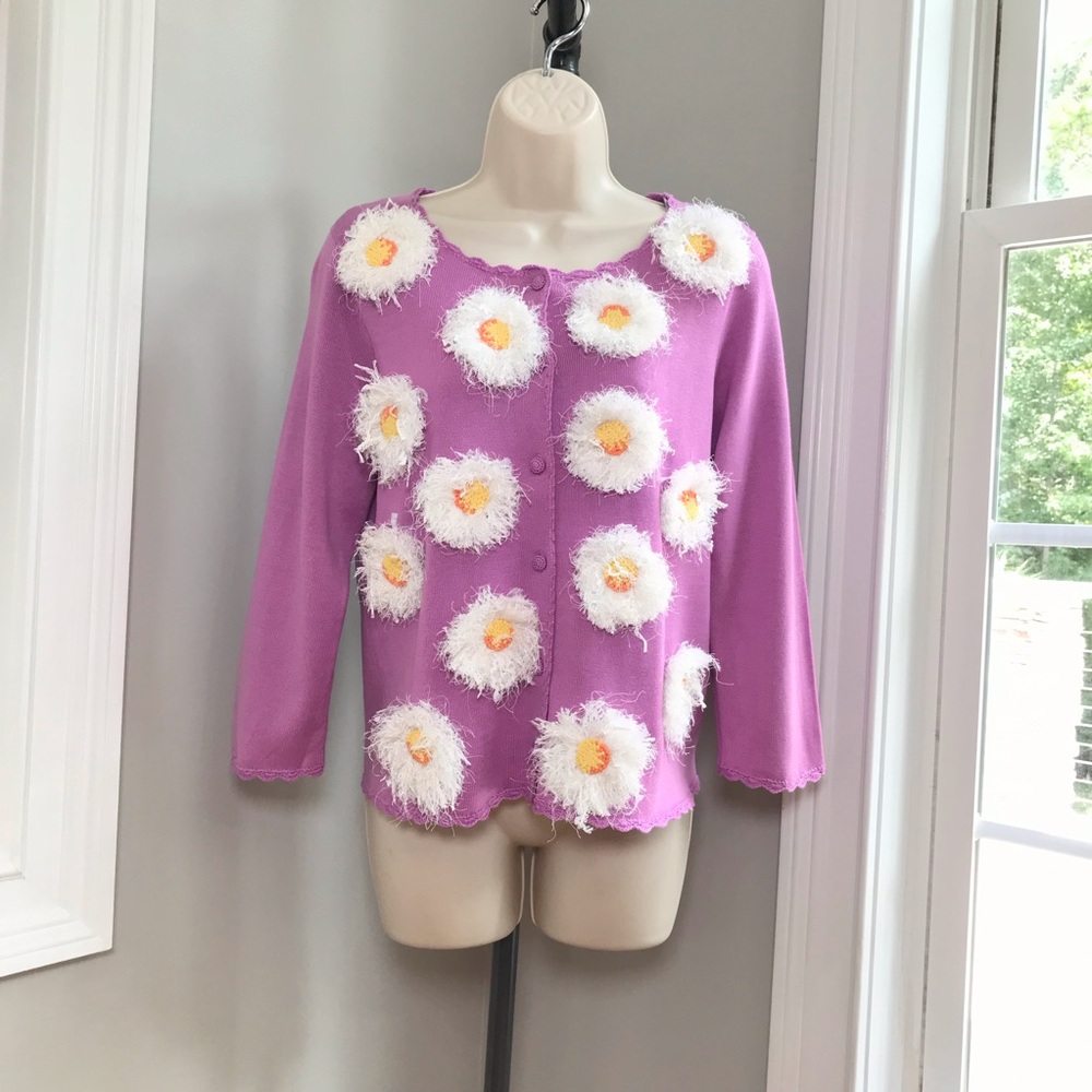 Vintage Michael Simon 3D Daisy Cardigan Sweater - Women’s Small